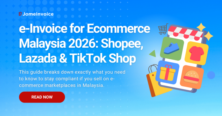 Malaysian ecommerce seller reviewing Shopee e-invoice on laptop with LHDN MyInvois compliance guide