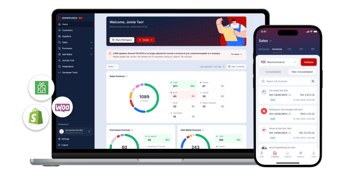 Business owner managing e-invoicing with JomeInvoice